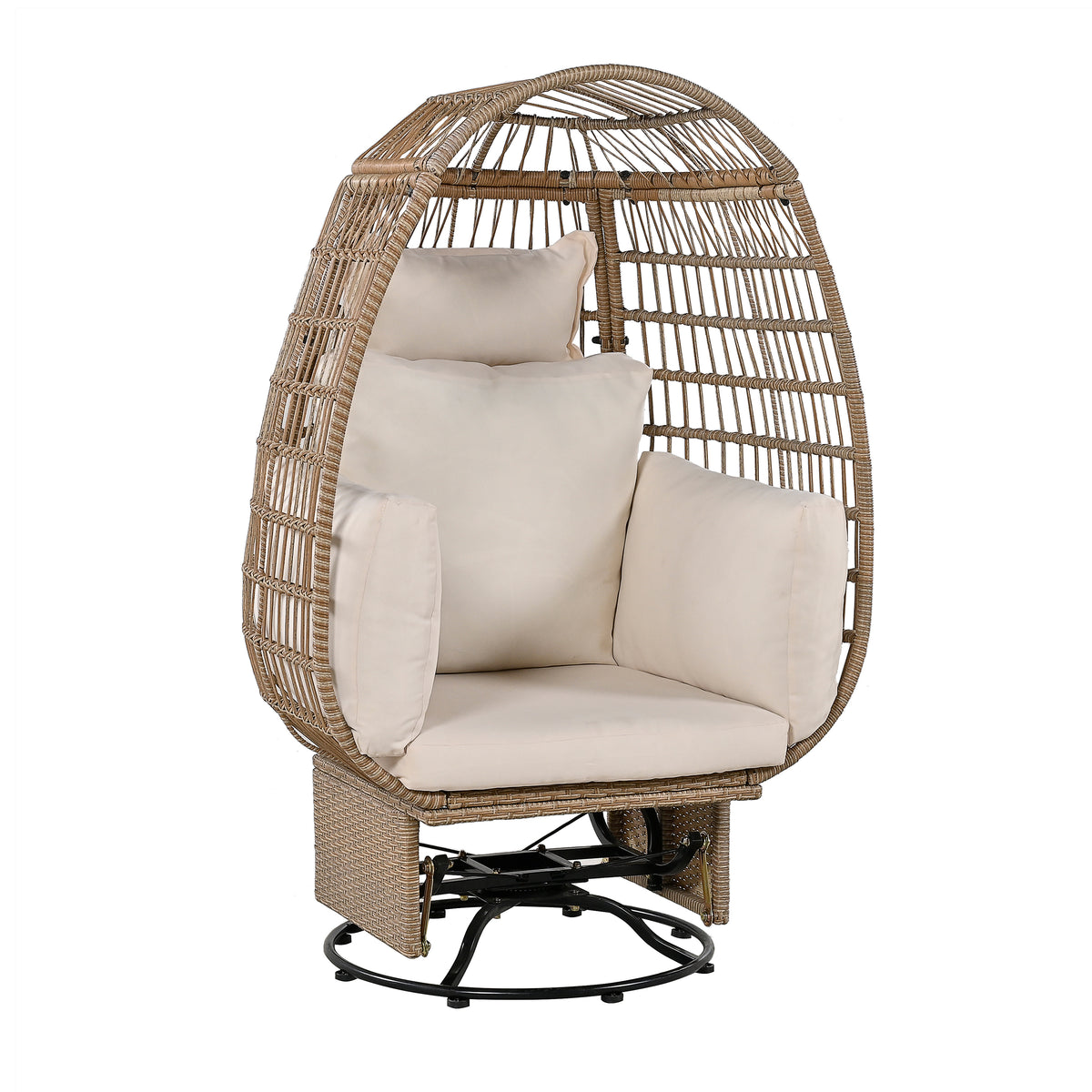 Natural Color Wicker Swivel Egg Chair with Cushions