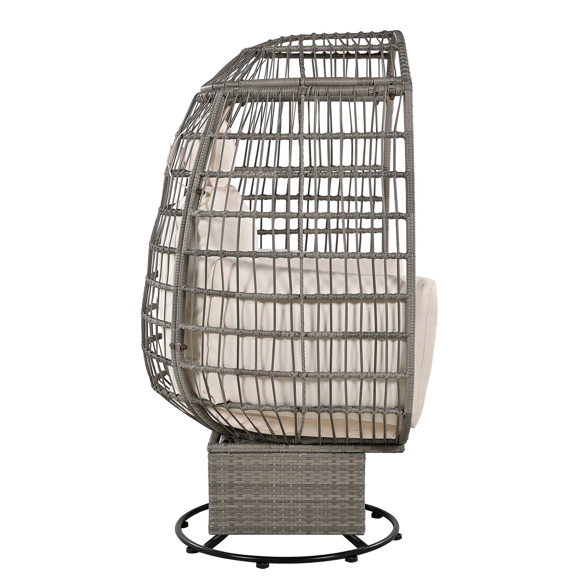 Grey Wicker Swivel Poolside Egg Chair with Cushions