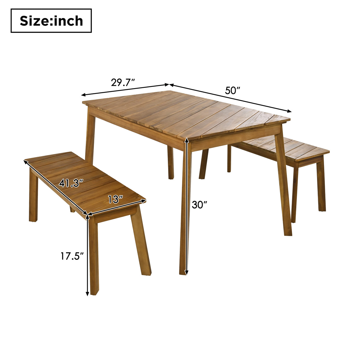 Outdoor Wooden Table and Bench Set 3-Pieces