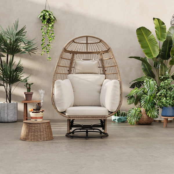 Natural Color Wicker Swivel Egg Chair with Cushions