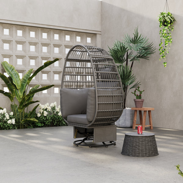 Grey Outdoor Swivel Egg Style Chair with Table