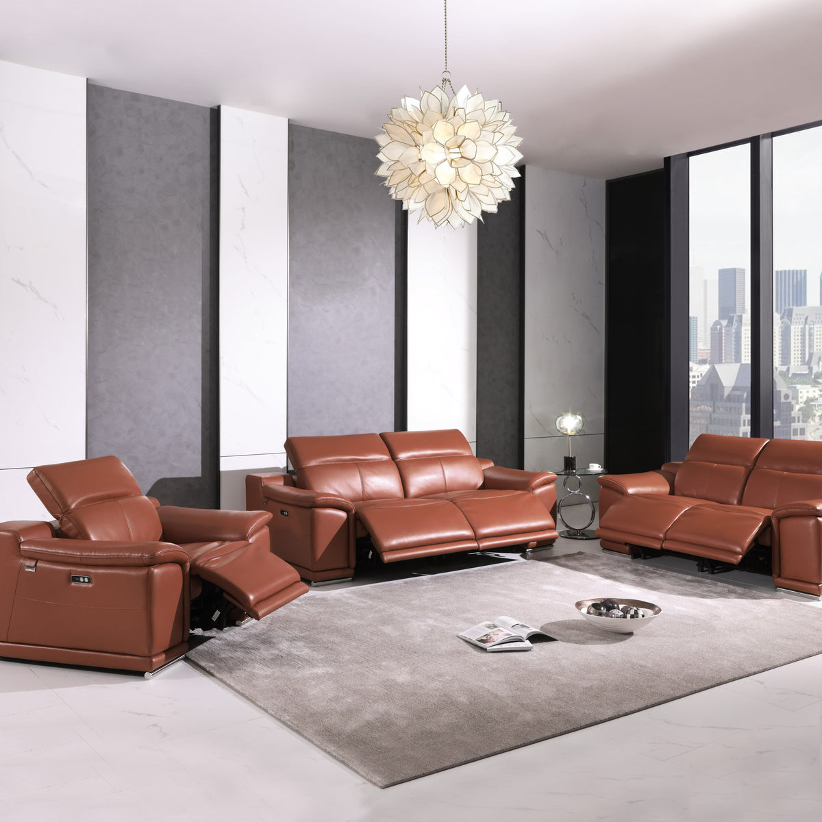 Global United Genuine Italian Leather Power Reclining Sofa