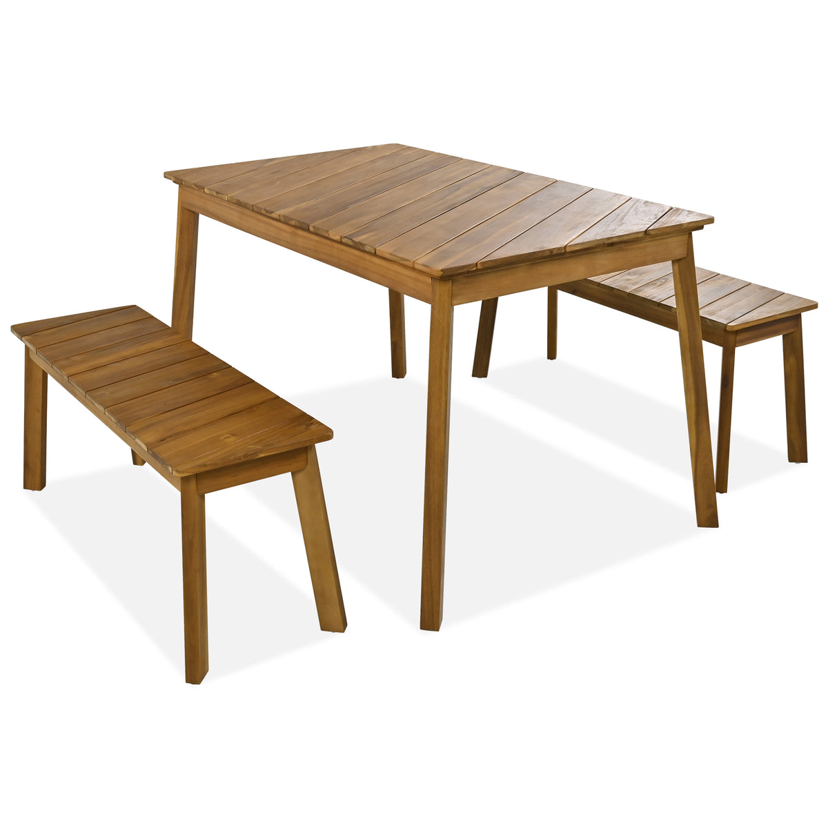 Outdoor Wooden Table and Bench Set 3-Pieces