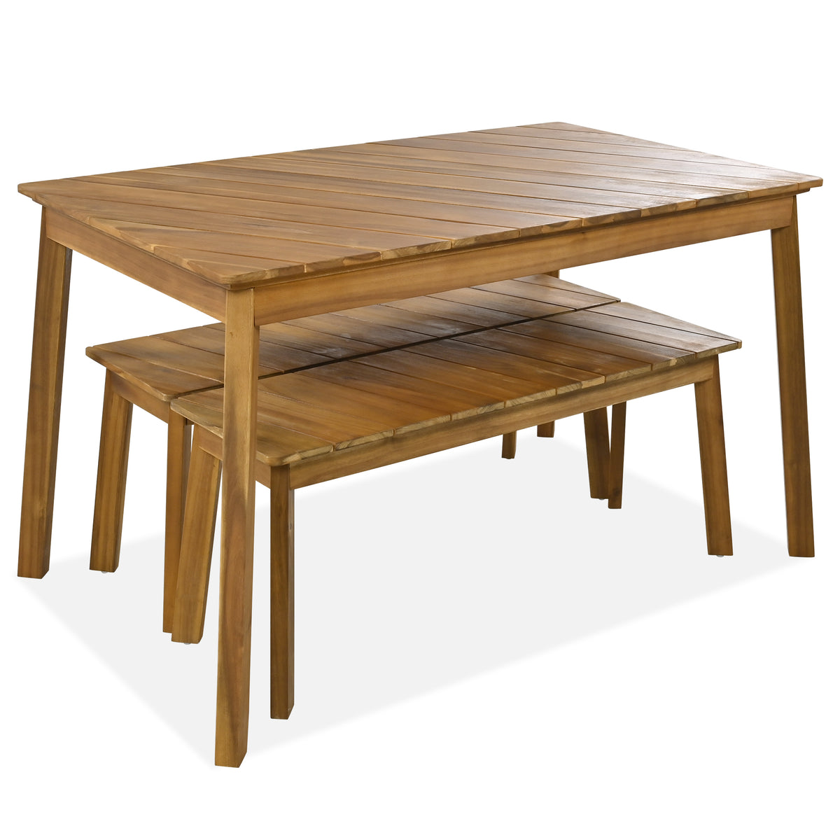 Outdoor Wooden Table and Bench Set 3-Pieces