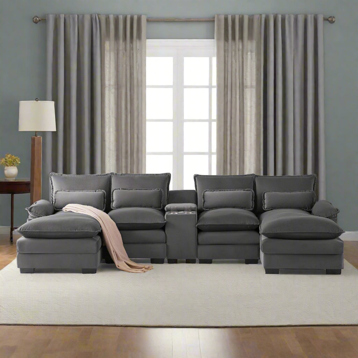 U-Shaped Sofa with Center Console