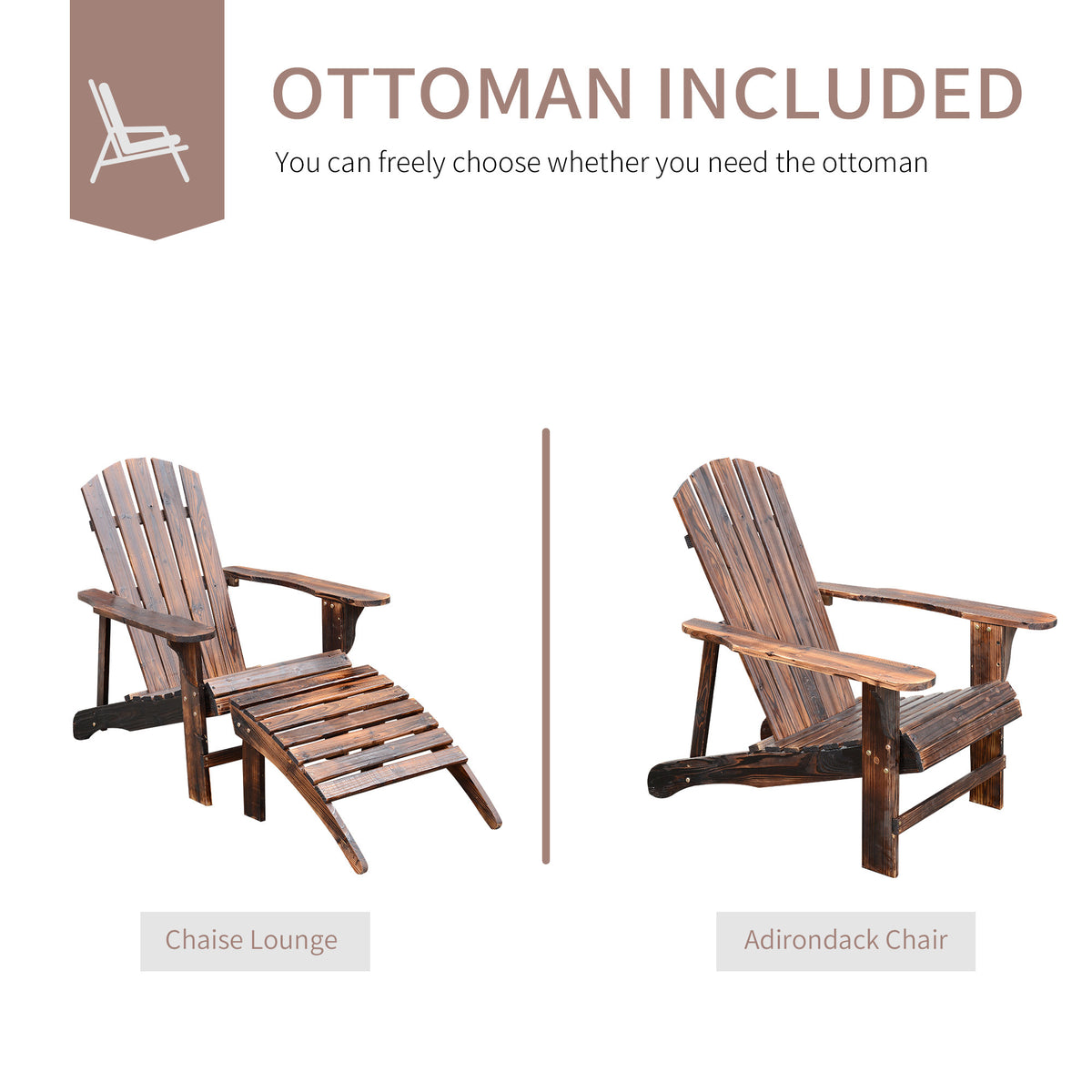 Wooden Adirondack Chair & Ottoman