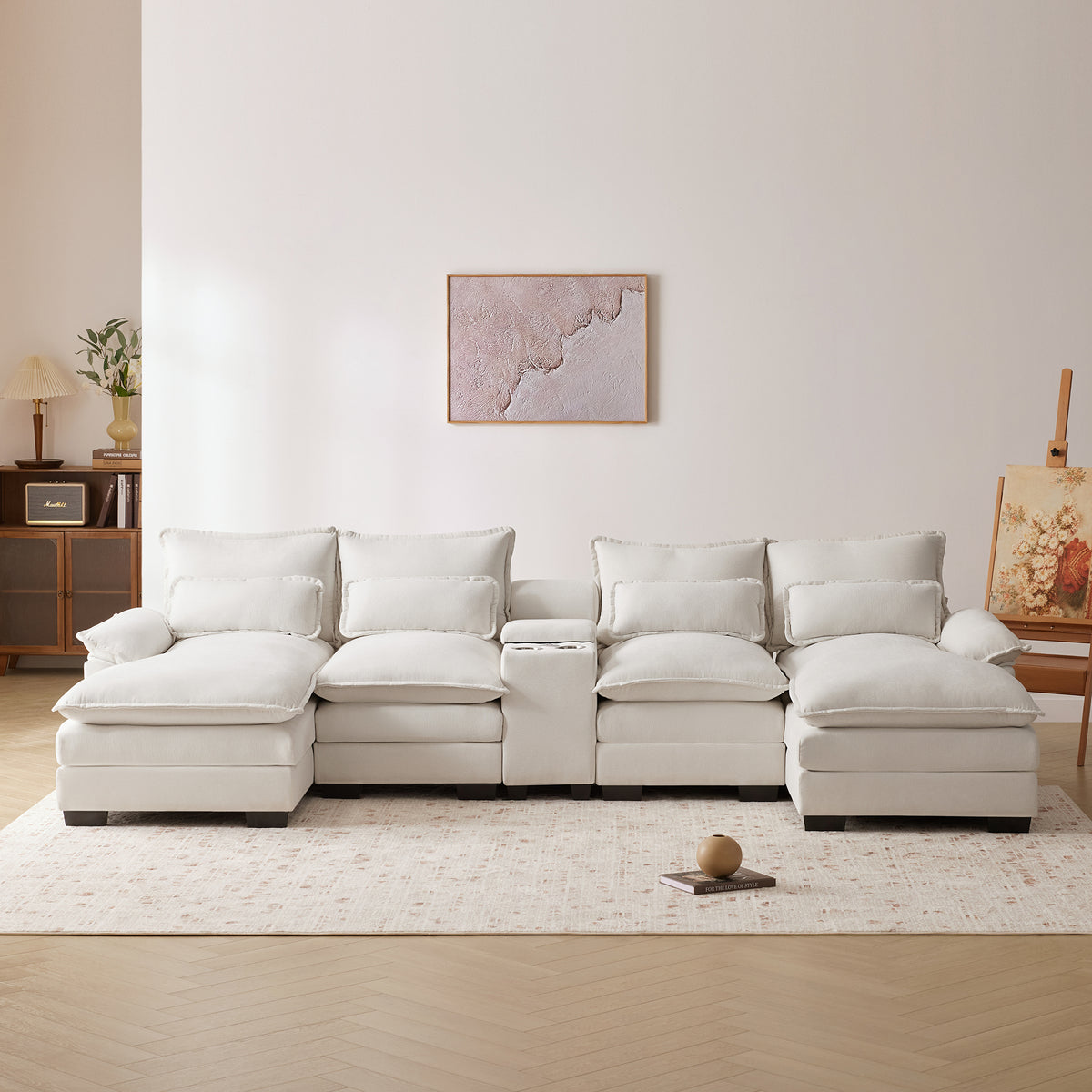 U-Shaped Sofa with Center Console