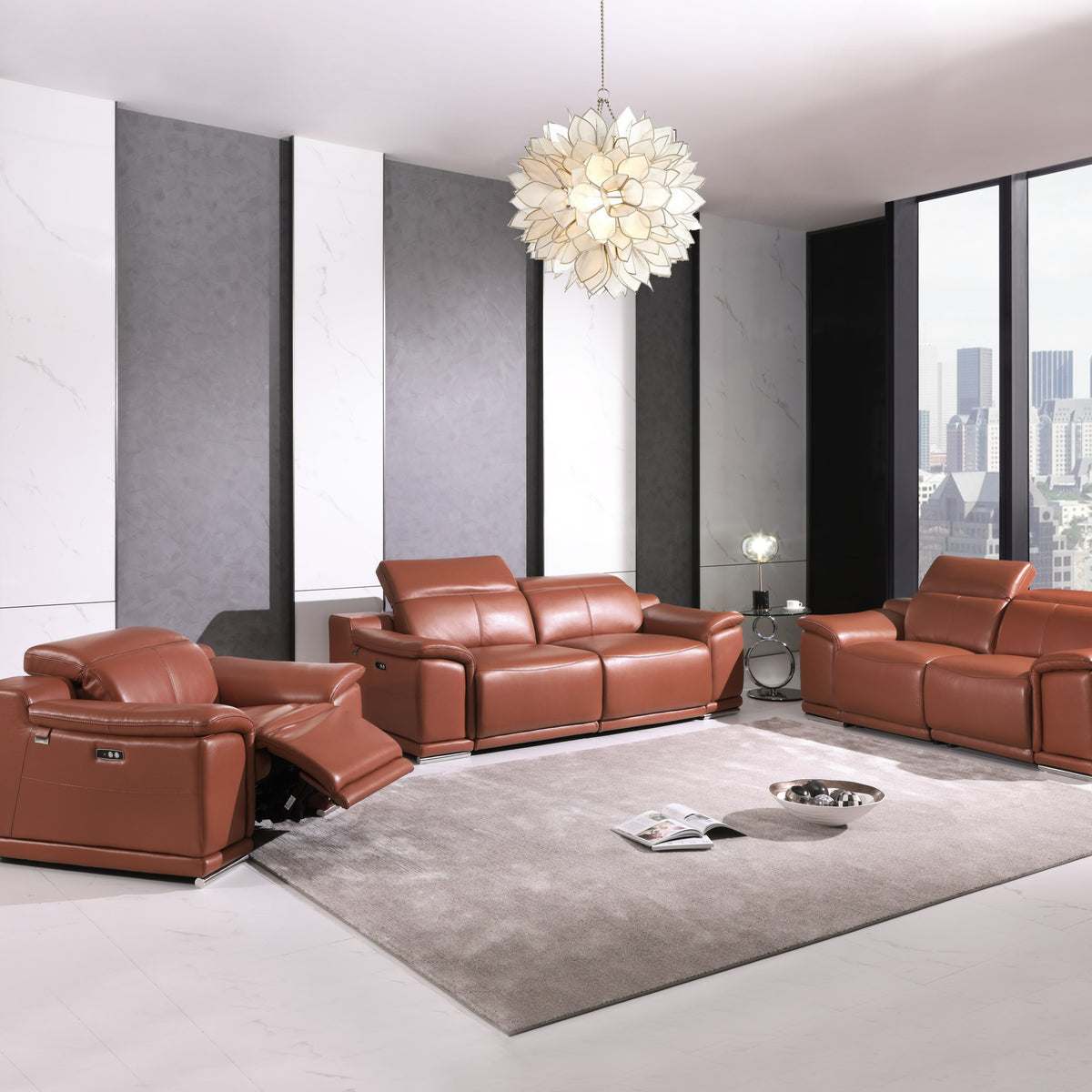 Global United Genuine Italian Leather Power Reclining Loveseat