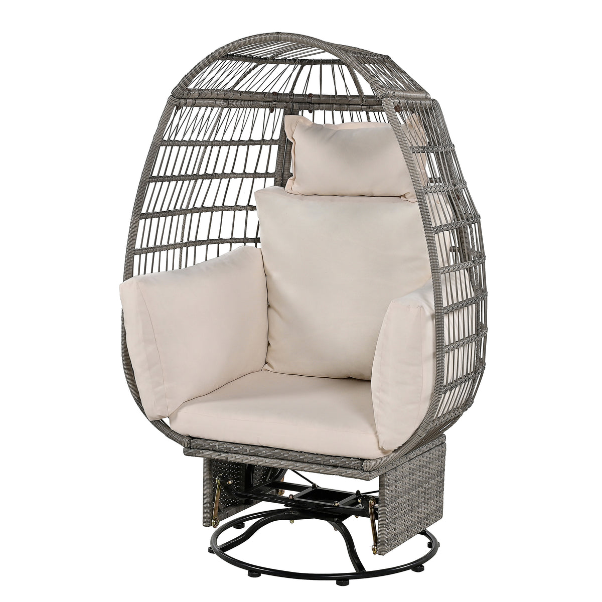 Grey Wicker Swivel Poolside Egg Chair with Cushions