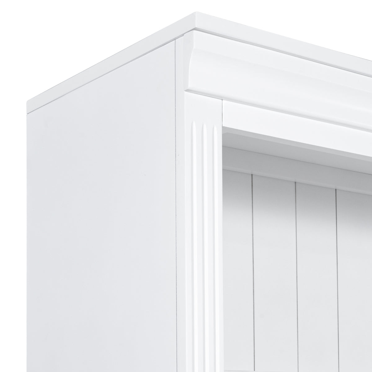 White Bookshelf with a Built in Look and Lights