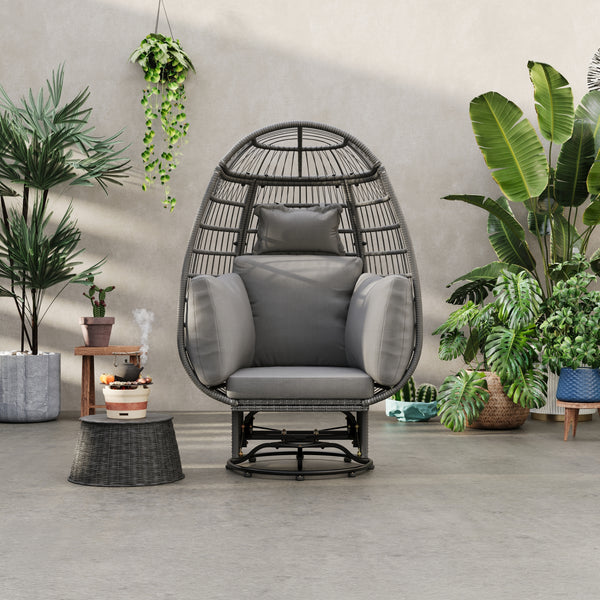 Grey Outdoor Swivel Egg Style Chair with Table