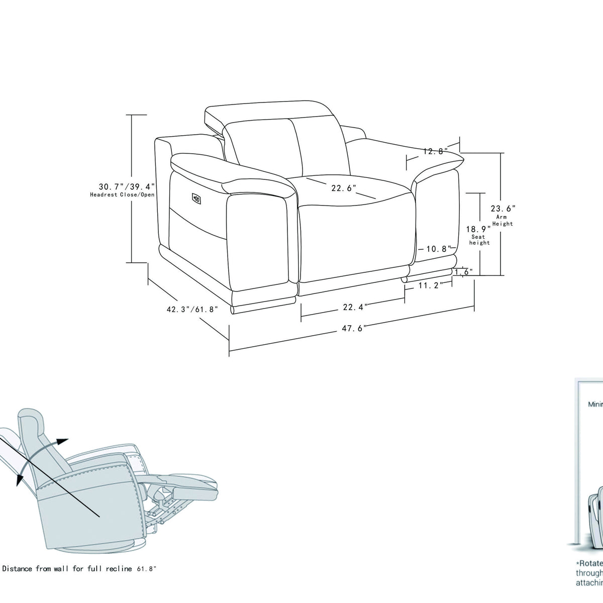 Global United Genuine Italian Leather Power Reclining Chair