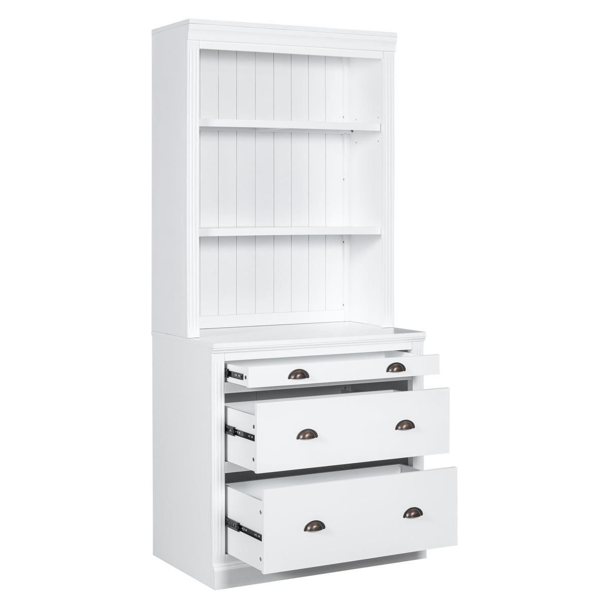 White Bookshelf with a Built in Look and Lights