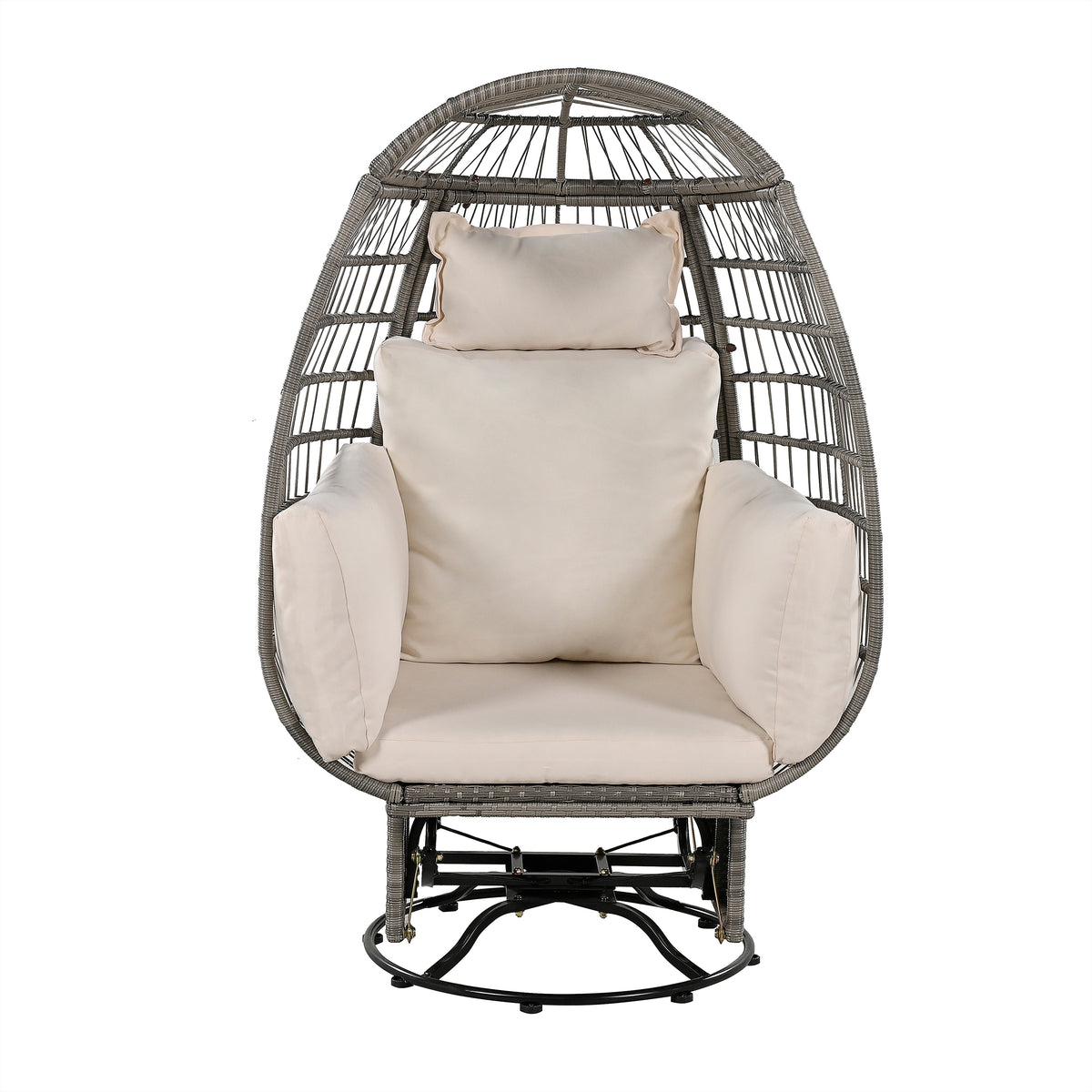 Grey Wicker Swivel Poolside Egg Chair with Cushions