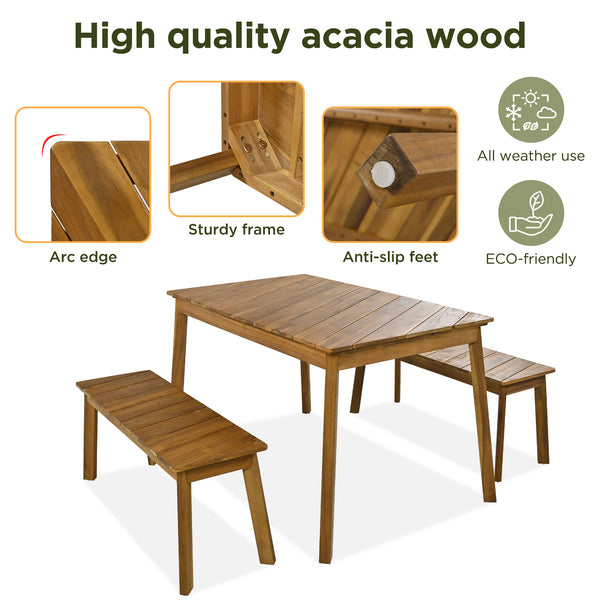 Outdoor Wooden Table and Bench Set 3-Pieces