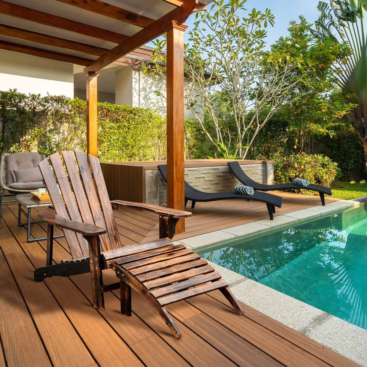 Wooden Adirondack Chair & Ottoman