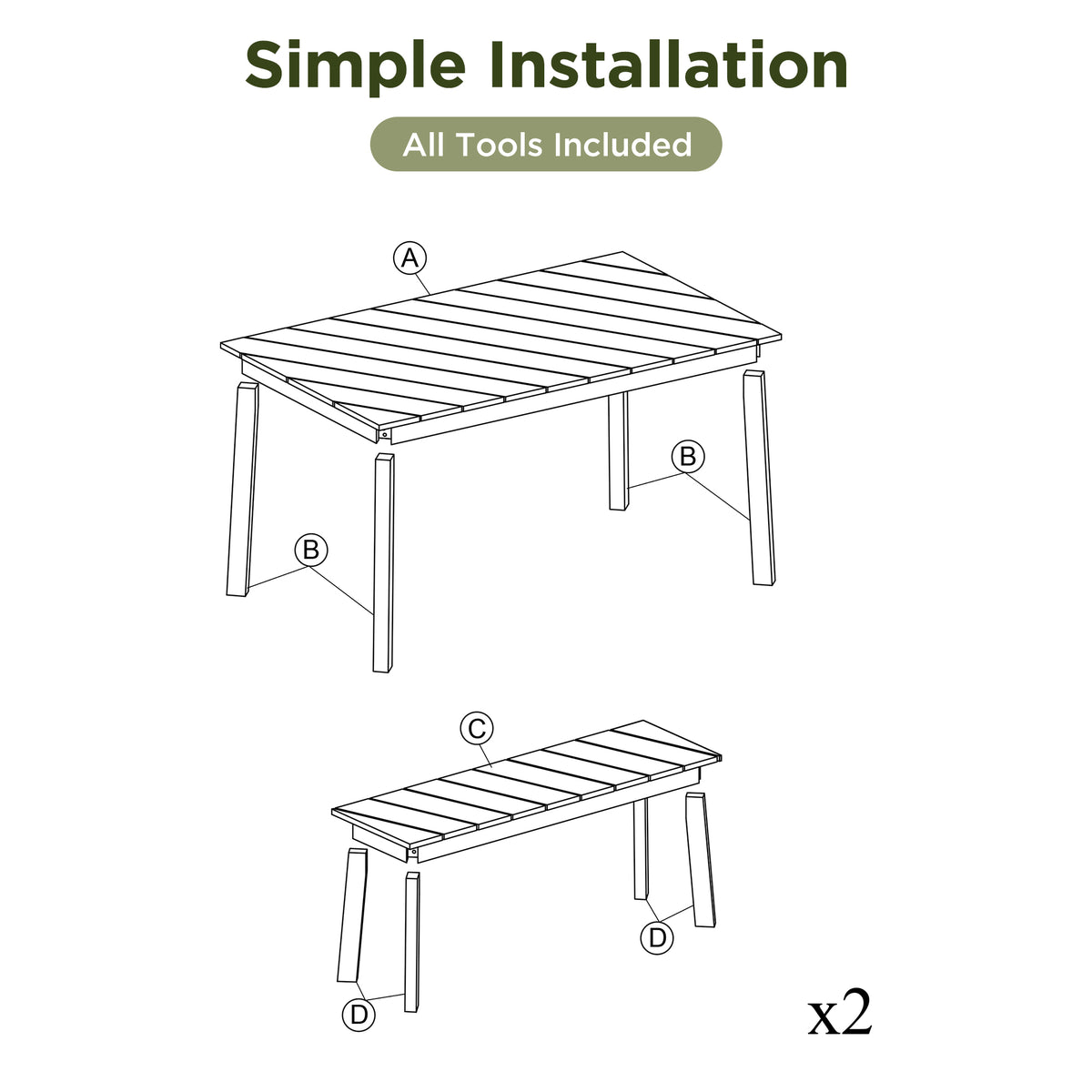 Outdoor Wooden Table and Bench Set 3-Pieces