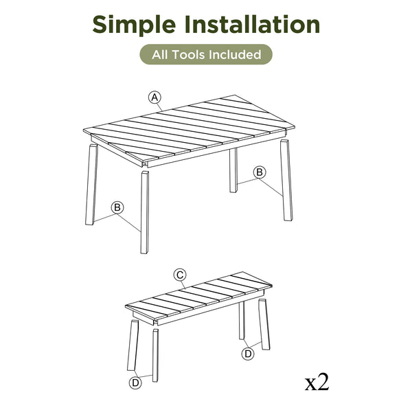 Outdoor Wooden Table and Bench Set 3-Pieces