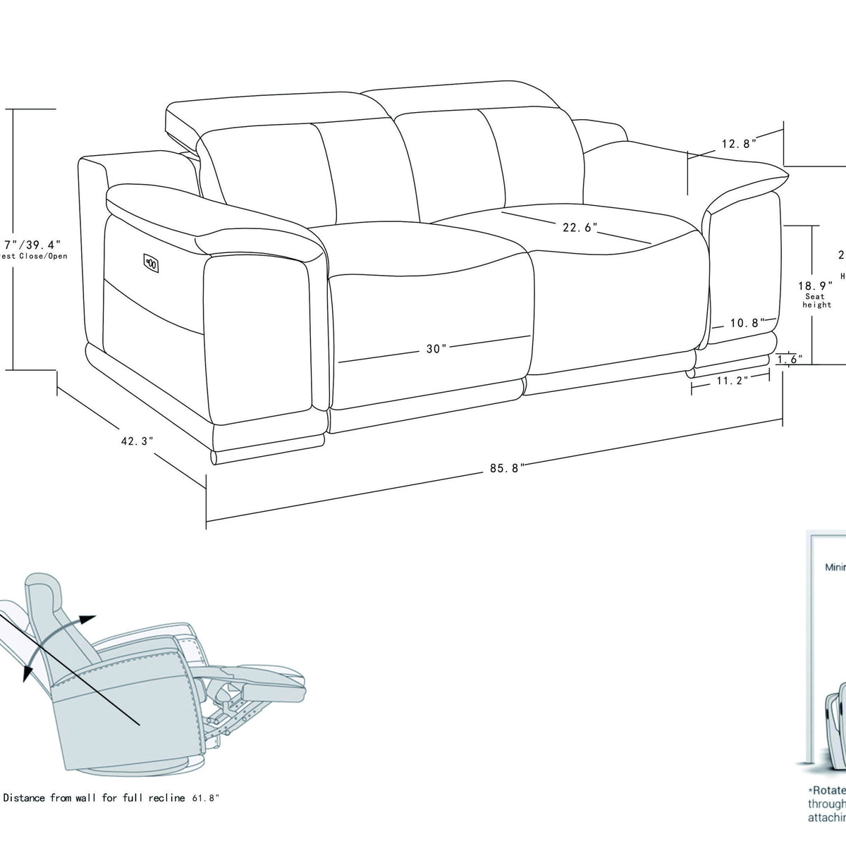 Global United Genuine Italian Leather Power Reclining Sofa