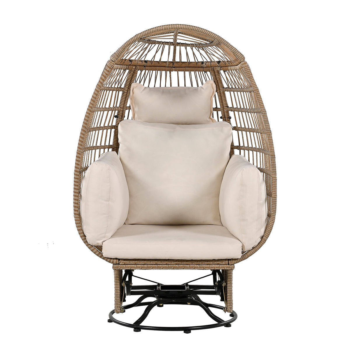 Natural Color Wicker Swivel Egg Chair with Cushions