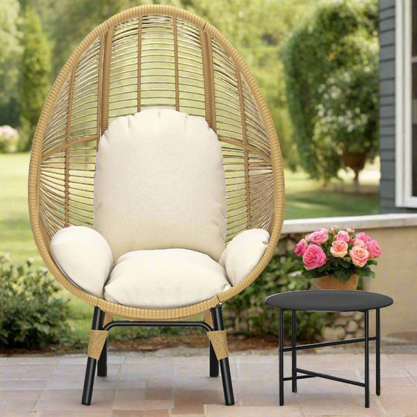 Natural Outdoor Egg Style Chair with Table