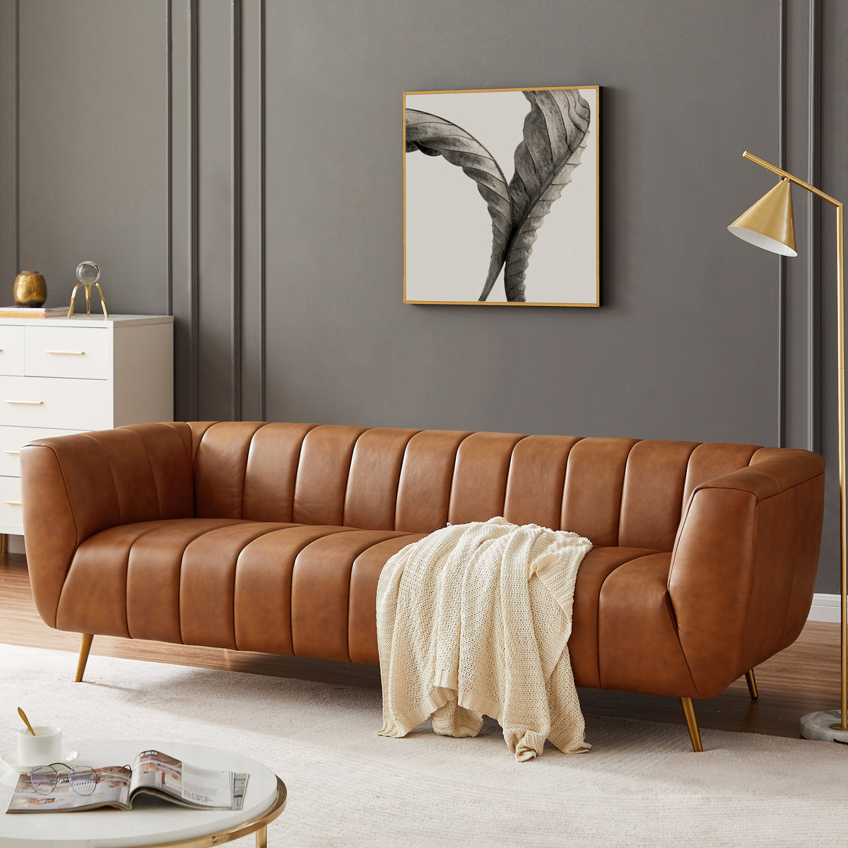 LaMattina Genuine Italian Leather Channel Tufted Sofa