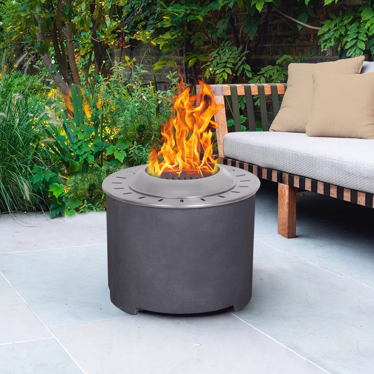 Dark Grey Faux Concrete Smokeless Fire Pit