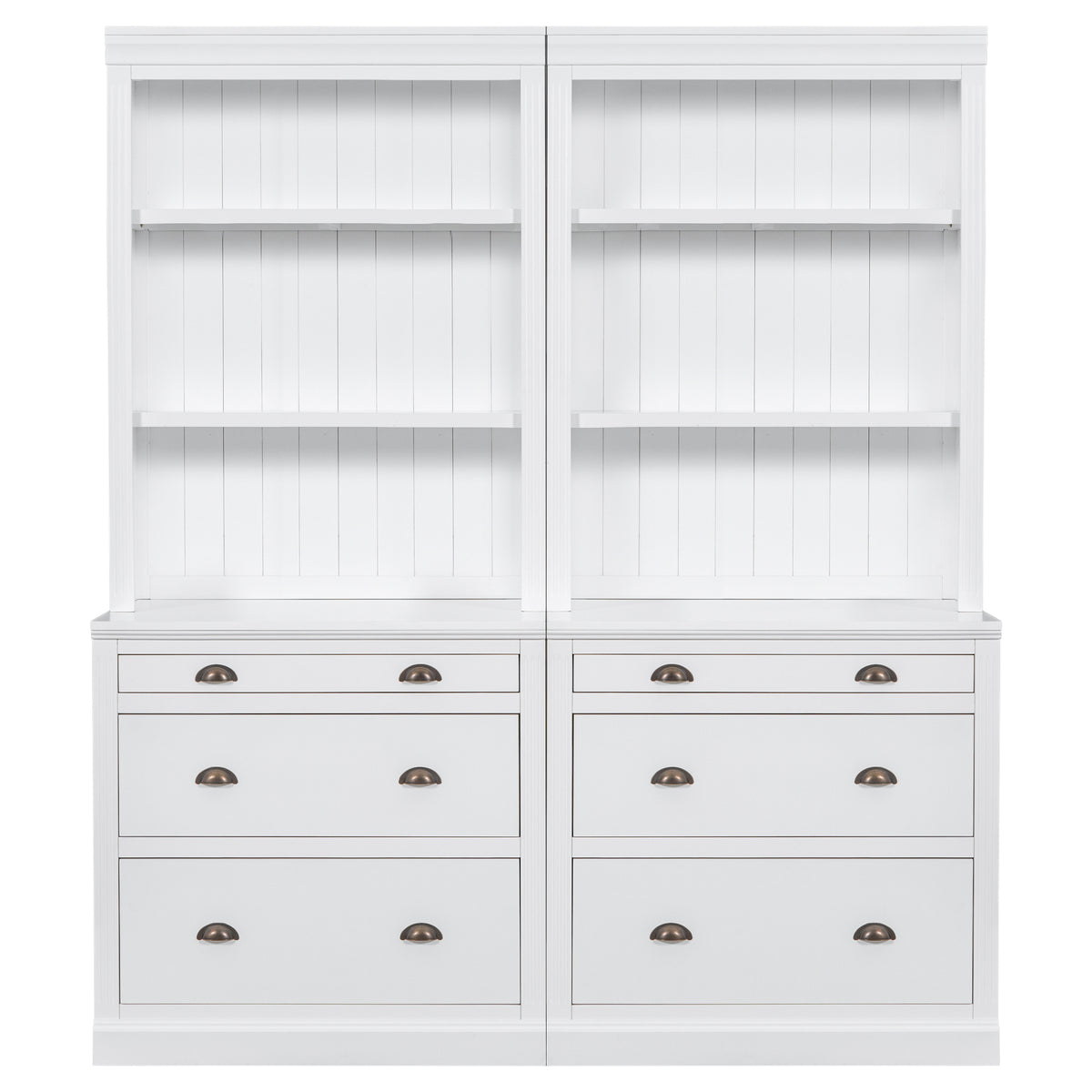 White Bookshelf with a Built in Look and Lights