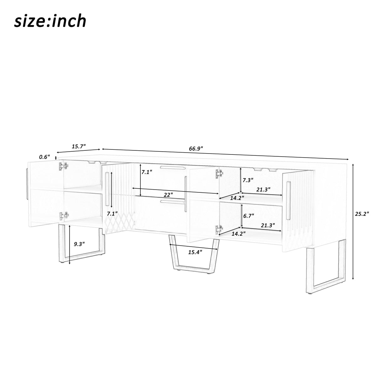 U-Can Modern TV Stand for TVs up to 75 Inches, Storage Cabinet with Drawers and Cabinets, Wood TV Console Table with Metal Legs and Handles for Living room, Black