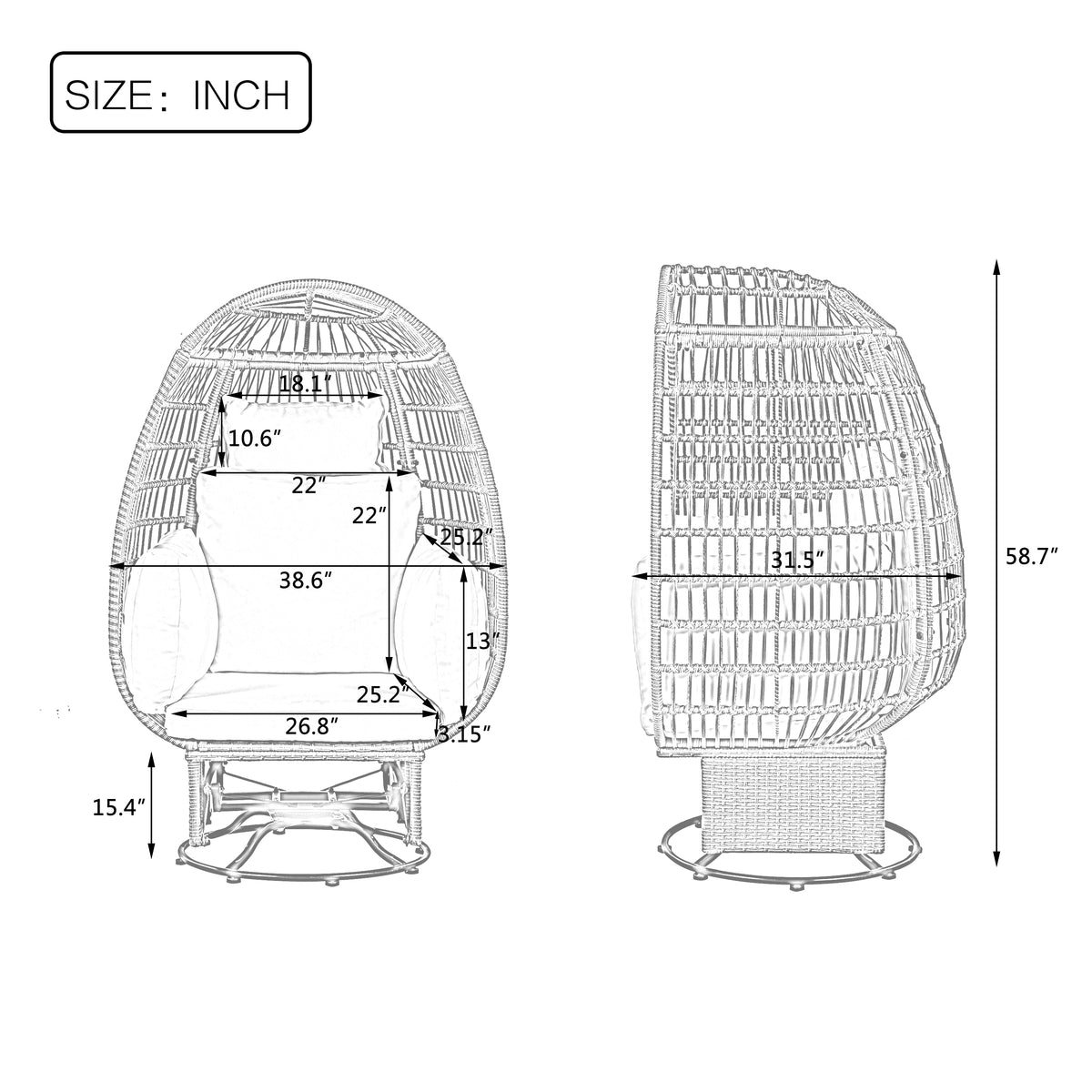 Grey Wicker Swivel Poolside Egg Chair with Cushions