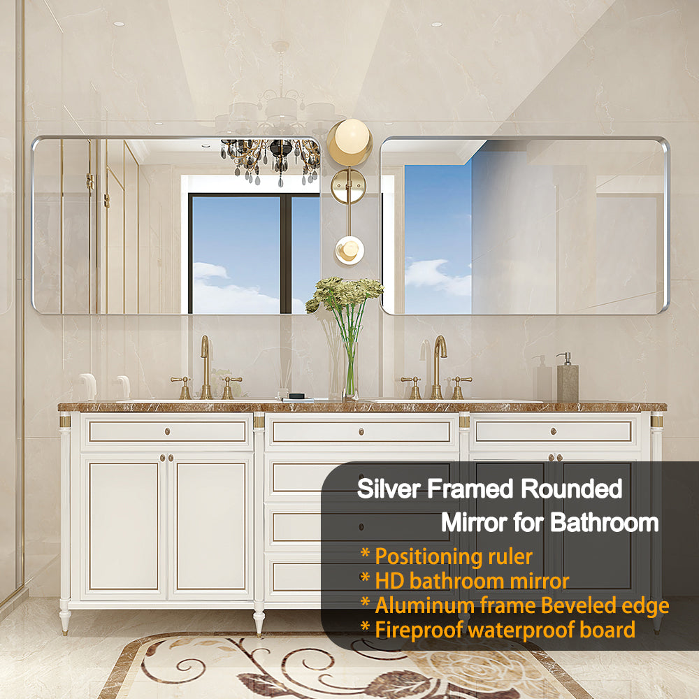 40x30inch Brushed Silver Rectangle Bathroom Mirror