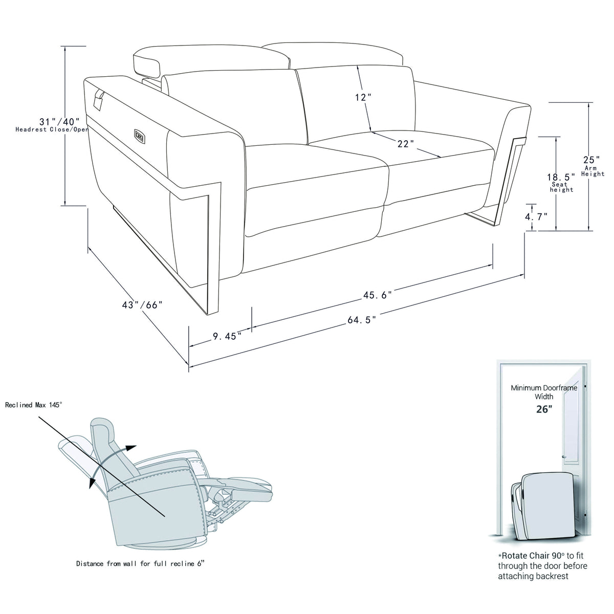 Global United Top Grain Italian Leather Loveseat with Power Recliner