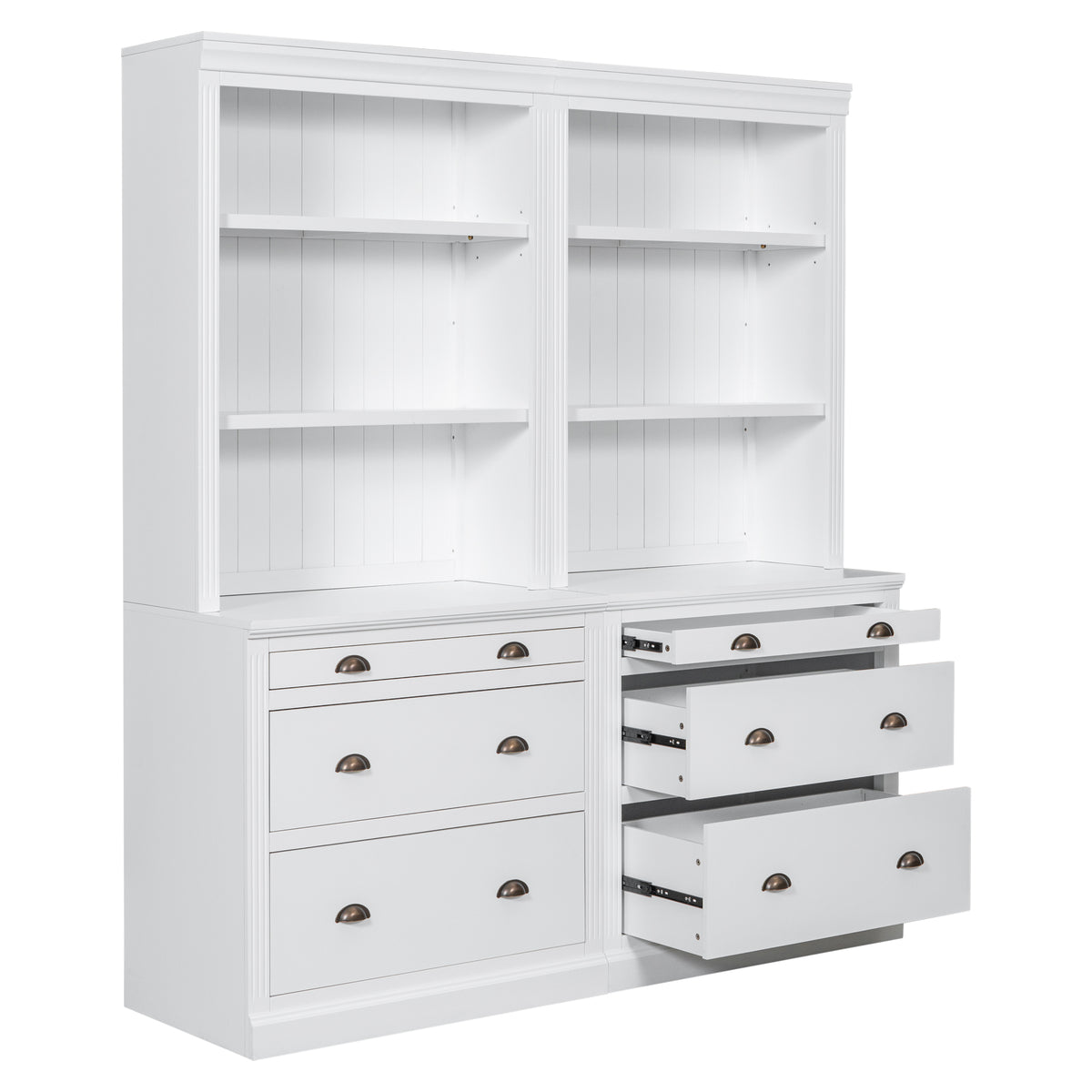 White Bookshelf with a Built in Look and Lights