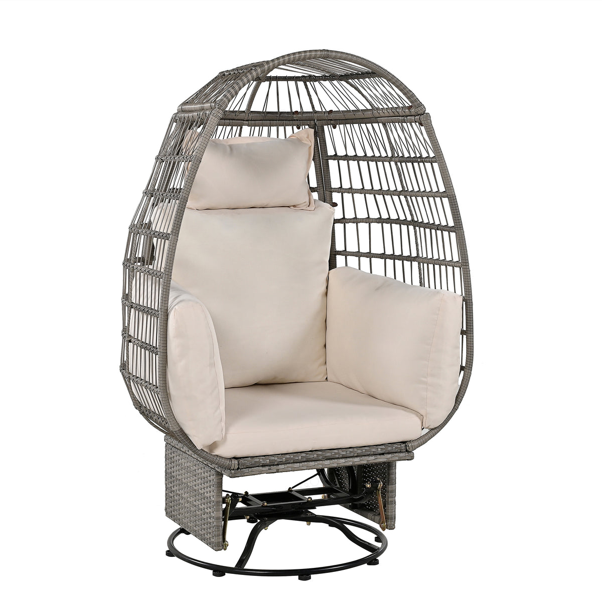 Grey Wicker Swivel Poolside Egg Chair with Cushions