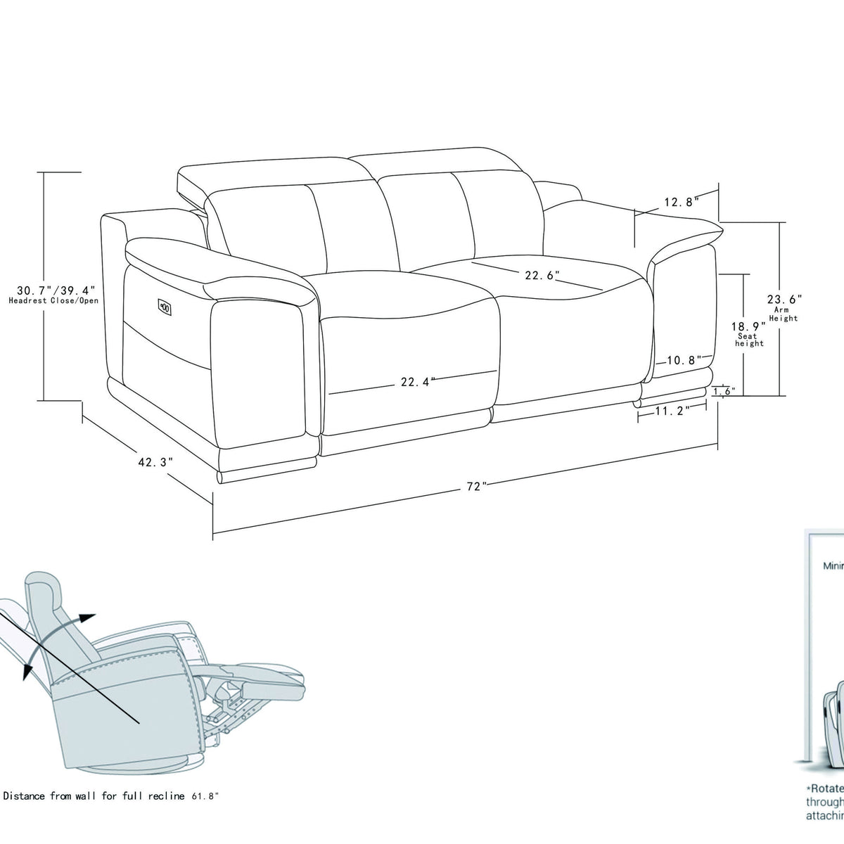 Global United Genuine Italian Leather Power Reclining Loveseat