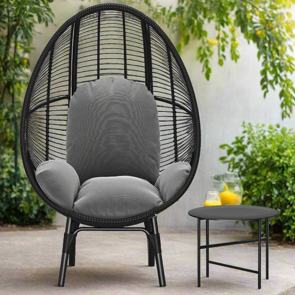 Black Outdoor Egg Chair with Side Table