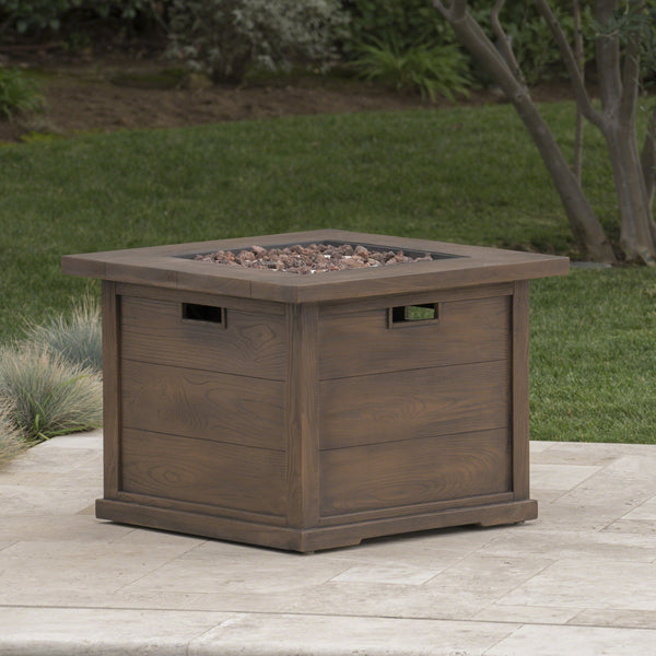 Patio Outdoor 24'' H x 32'' W Square Gas Burning Concrete Fire Pit Wood Pattern - Brown - 40,000 BTU