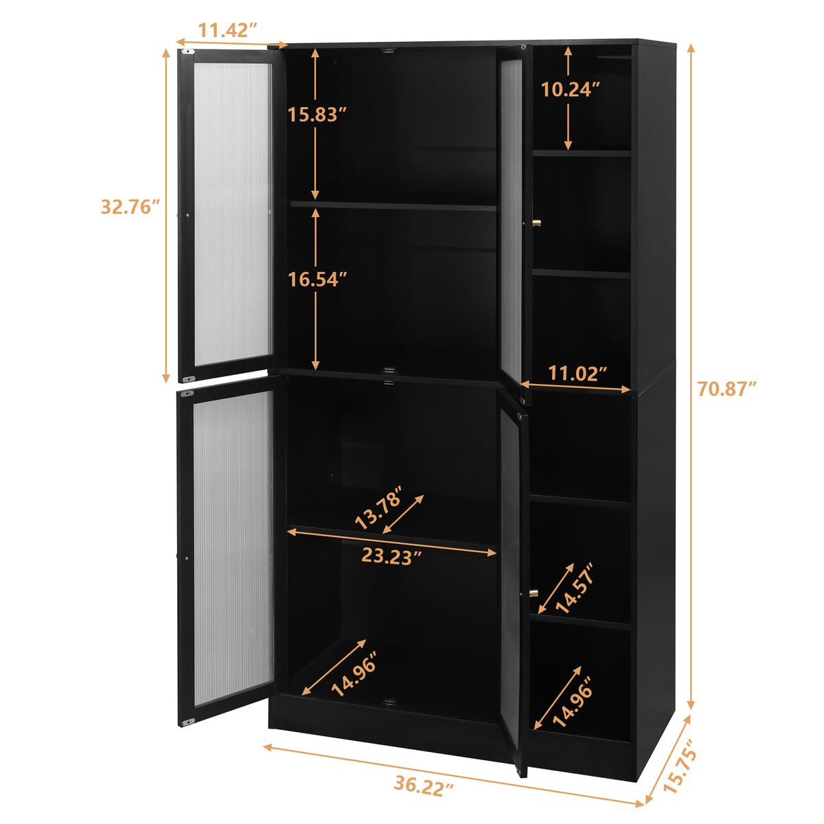 Black Shelf with Doors and Glass Closing Doors