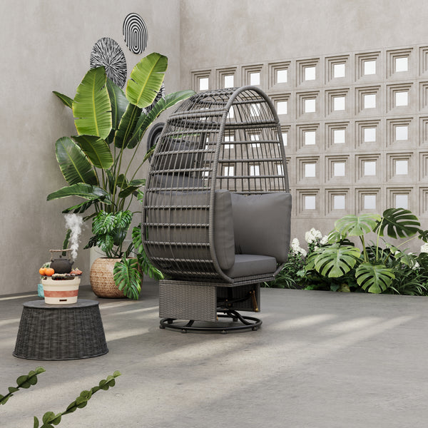 Grey Outdoor Swivel Egg Style Chair with Table