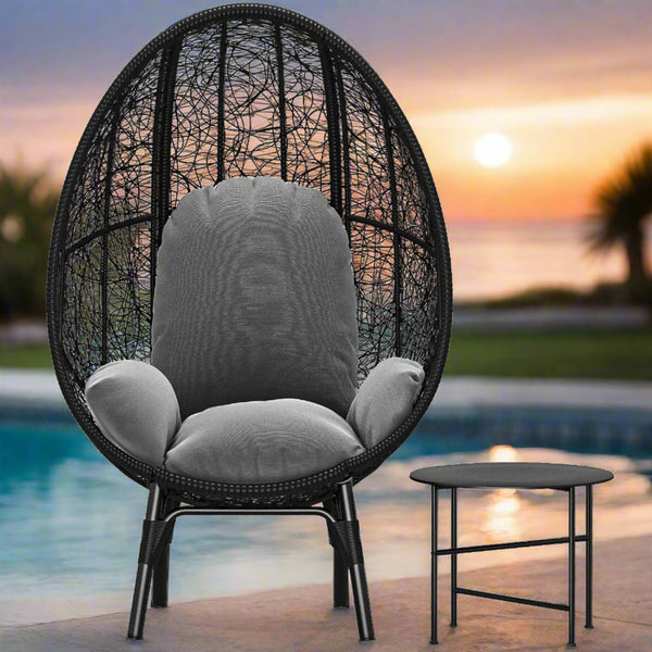 Black Outdoor Wicker Egg Chair with Side Table