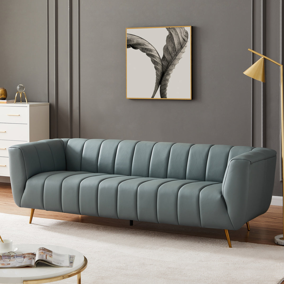 LaMattina Genuine Italian Leather Channel Tufted Sofa