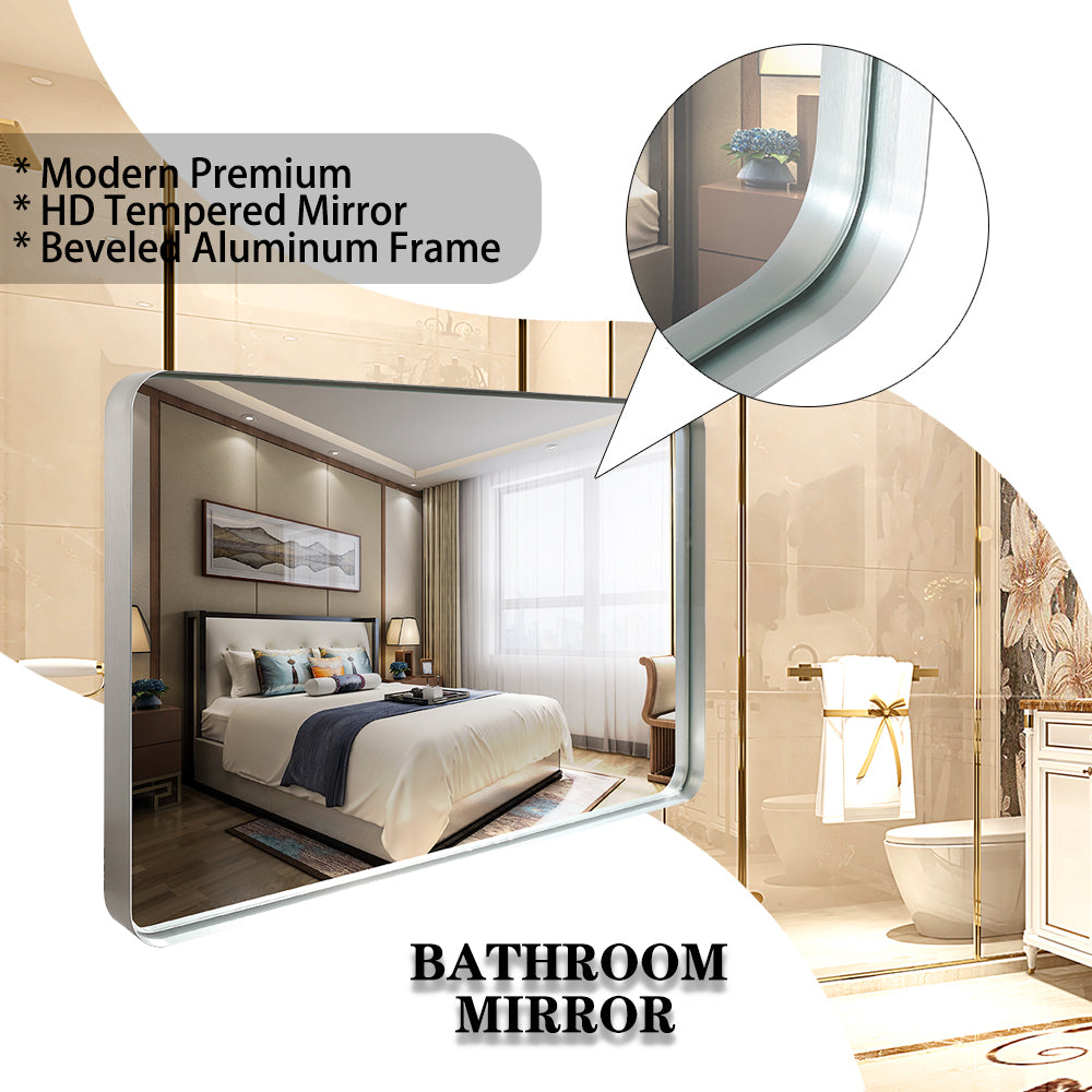 40x30inch Brushed Silver Rectangle Bathroom Mirror